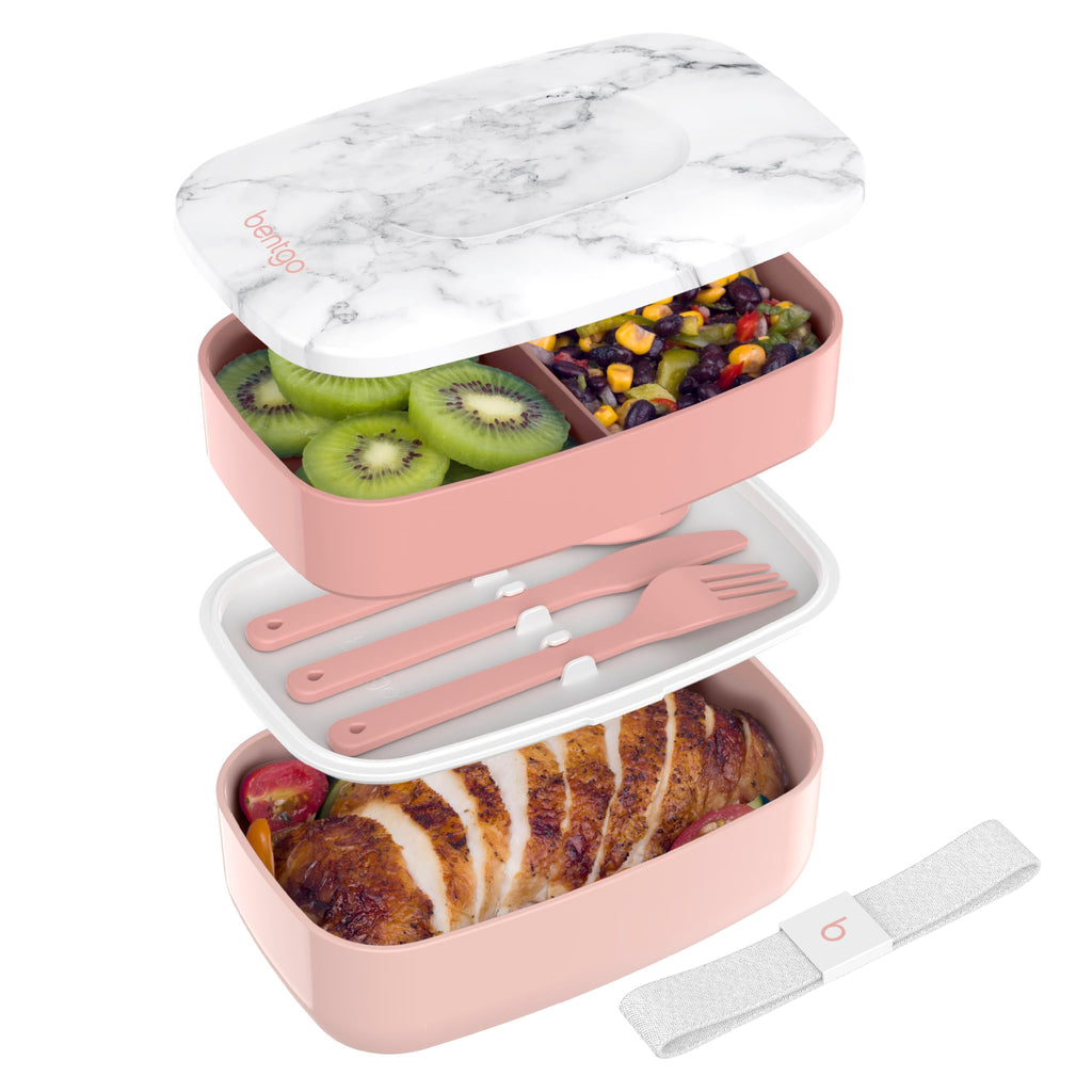 Lunch Goals Handy Bentgo Classic Stackable 3-Compartment Bento Lunch Box, Blush Marble