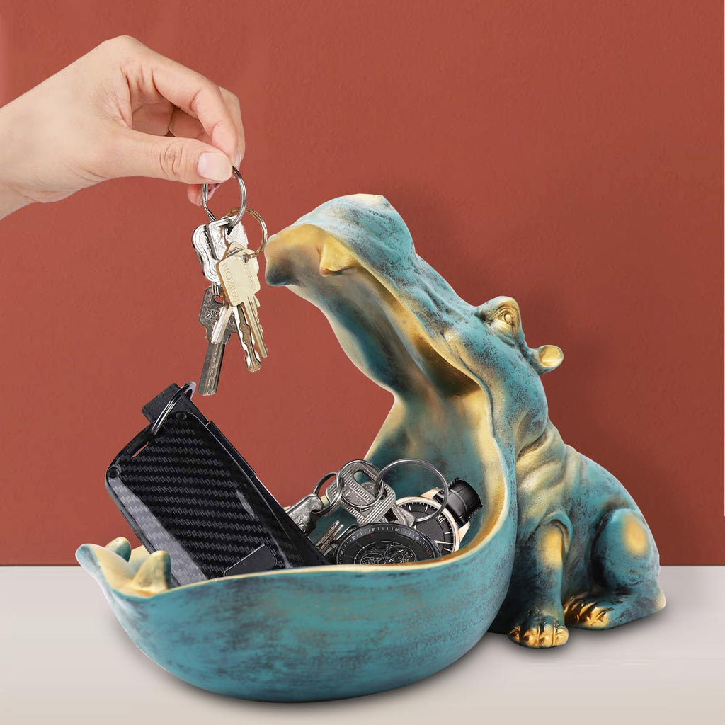 aboxoo Figura de hipopótamo con forma de cuenco, divertido cuenco para llaves, para mesa, azul oscuro