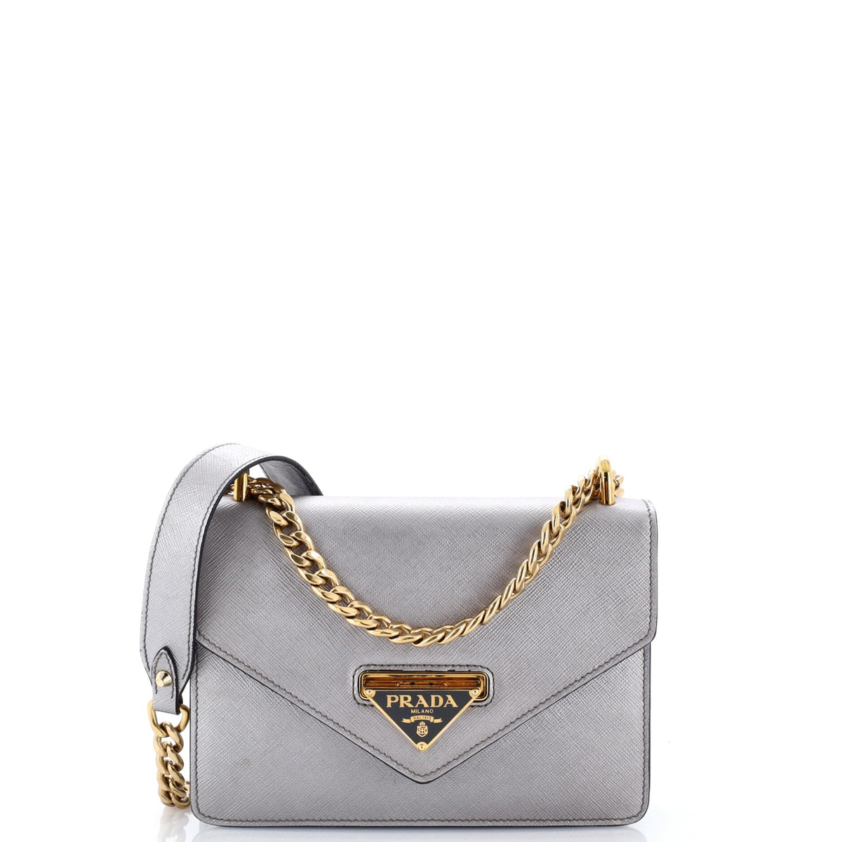 Prada, Pre-Loved Envelope Flap Chain Shoulder bag Small, Silver