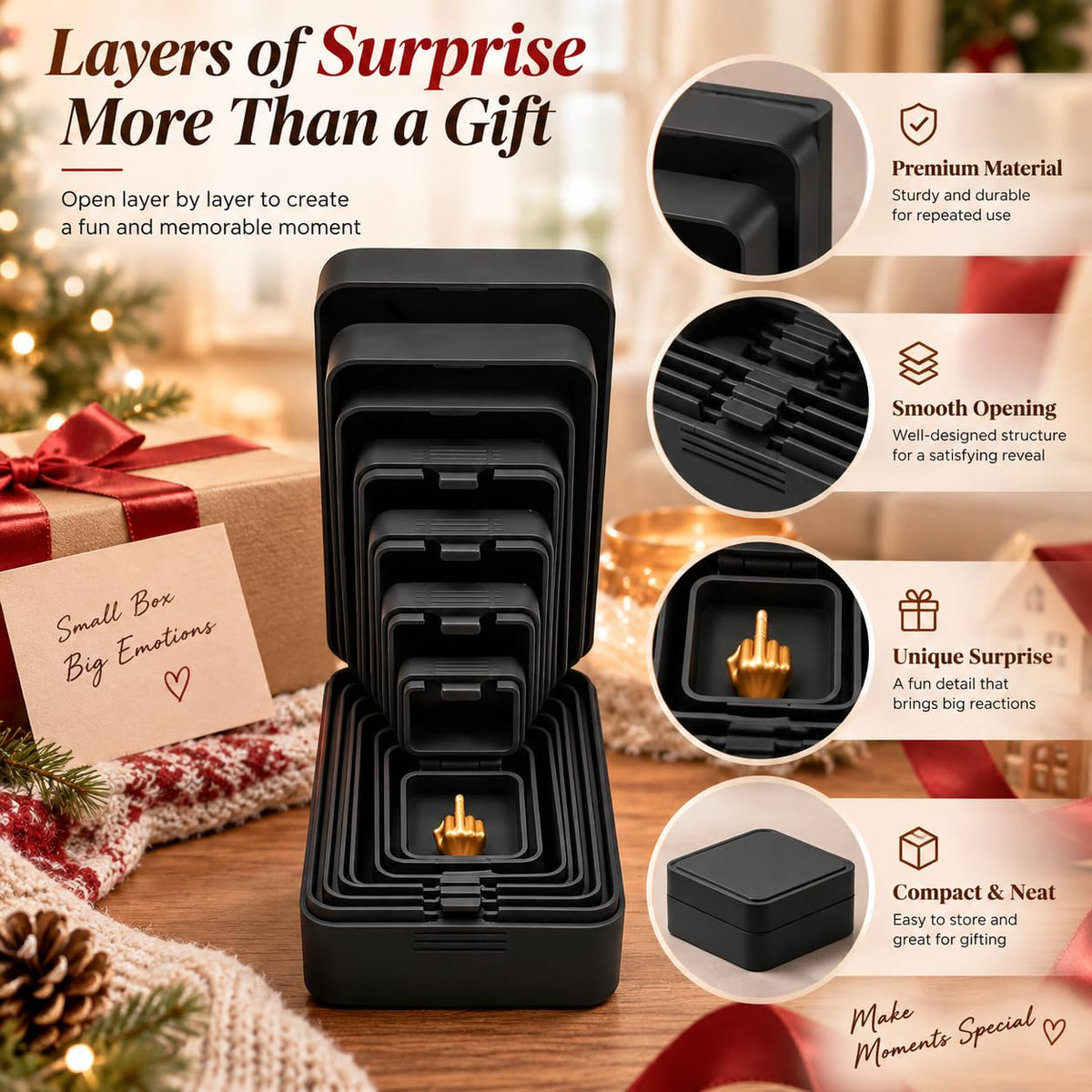 gtalmp Multi Layer Nesting Surprise, 3D Printed Multilayer Nesting Surprise Gift Box, Funny Box Inside a Box Gag Gift for White Elephant Secret Santa, Birthday, Christmas Decoration (Black-3Pack)