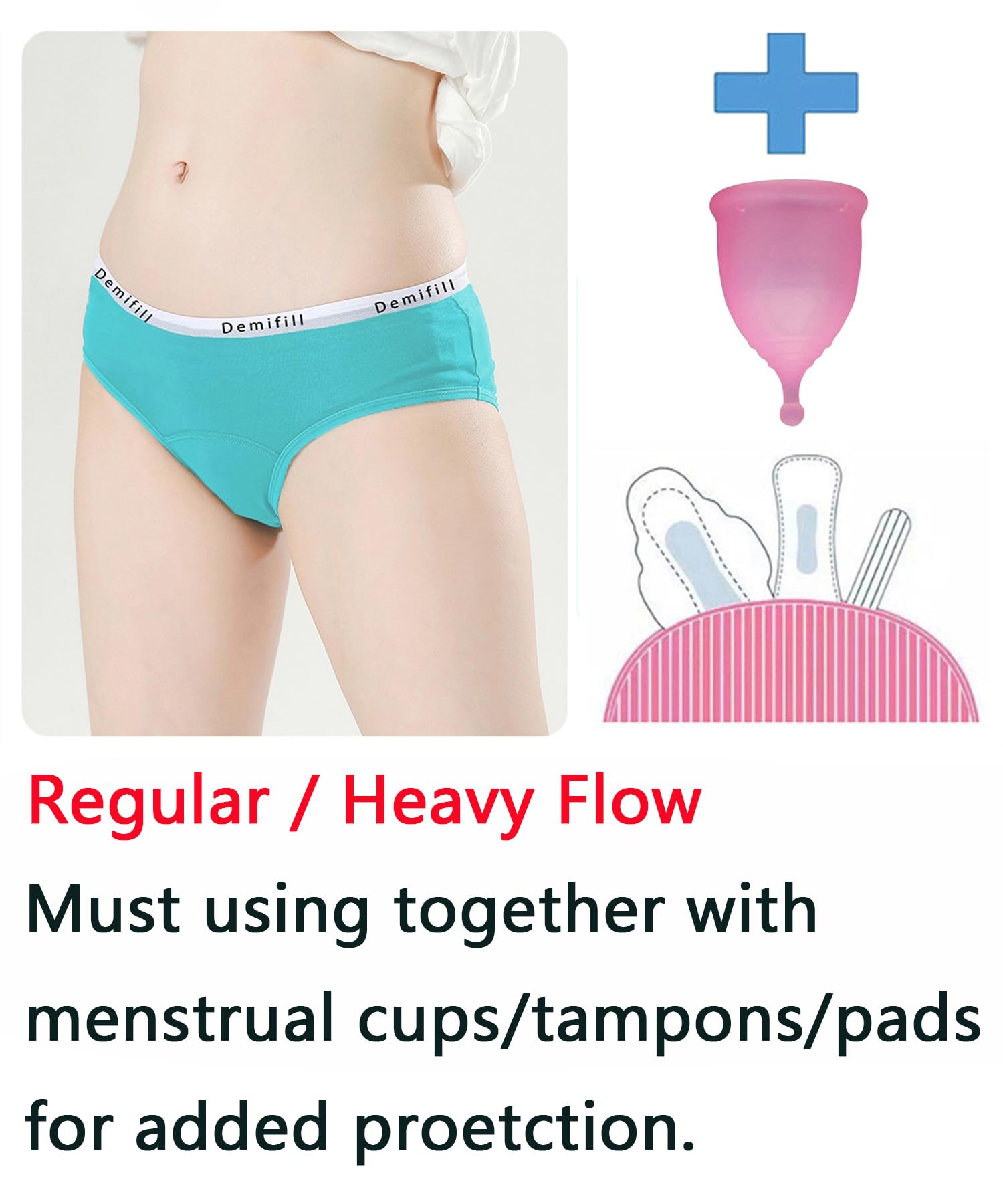 Demifill Bragas menstruales para adolescentes, ropa interior de inicio para la primera menstruación de niñas, calzoncillos suaves de 12 a 14 años