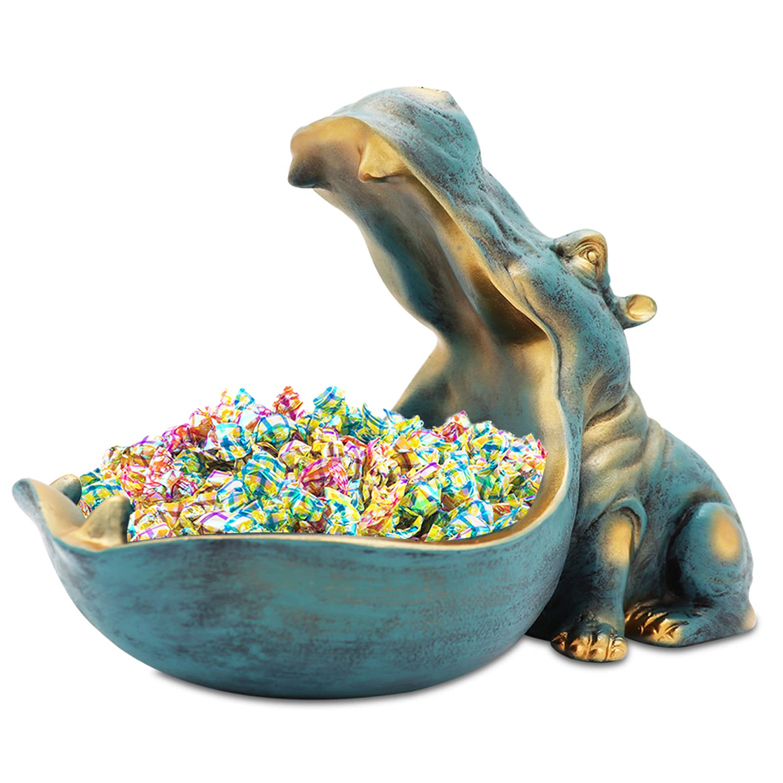 aboxoo Figura de hipopótamo con forma de cuenco, divertido cuenco para llaves, para mesa, azul oscuro