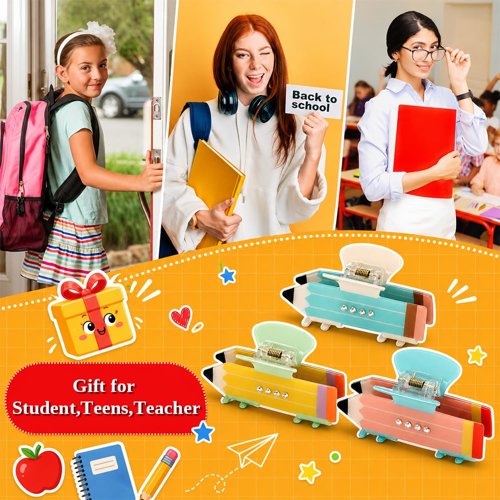 Ahoney Teacher Appreciation Gifts Back to School Supplies Stuff, 3 Pack Pencil Hair Clips Funny Hair Accessories for Teens, End of Year Teacher Gifts for Women from Student