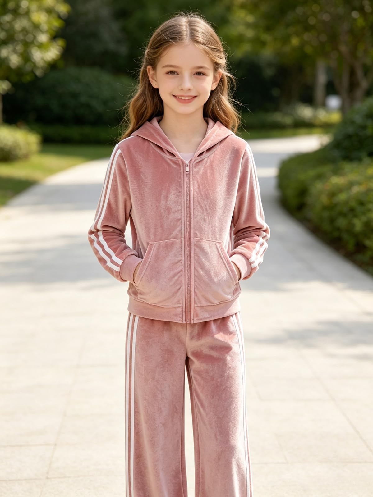 Vitalique Size 13 14 Teen Girls Clothes 2 Piece Zip Up Hoodie Wide Leg Pants Girl Spring Fall Outfits (Pink Size 13-14)