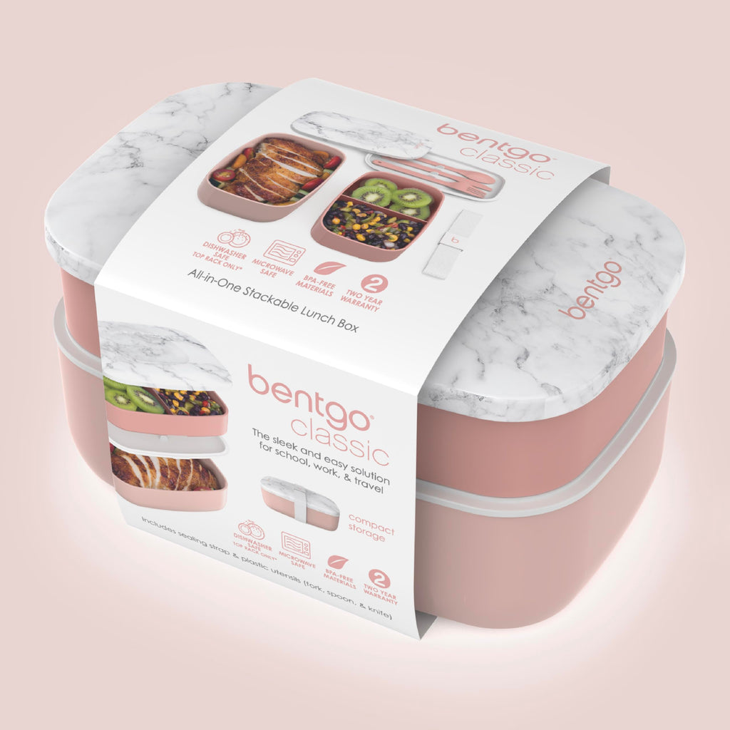 Lunch Goals Handy Bentgo Classic Stackable 3-Compartment Bento Lunch Box, Blush Marble