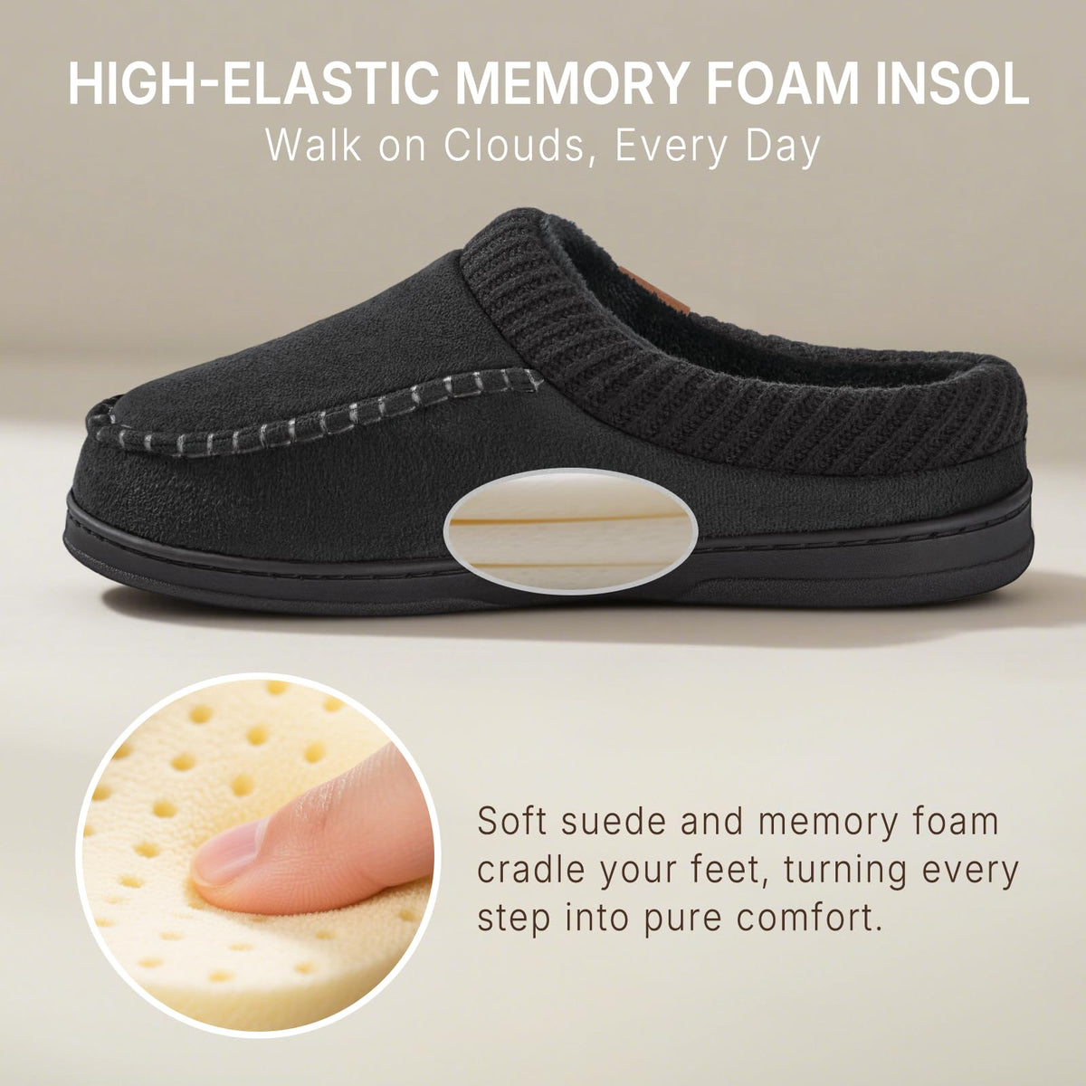 Slippers for Men Memory Foam Indoor Moccasin House Shoes Black Knit Size 11
