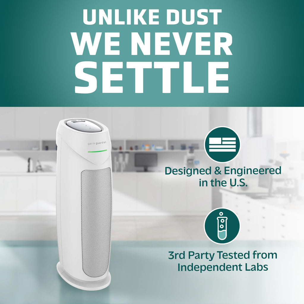 GermGuardian HEPA Indoor Large Room Air Purifier for Home - Pet Dander, Dust, Pollen, Smoke, and Odors in Bedroom, Office, and Kitchen - Air Quality Monitor and UV-C Light Combo - White