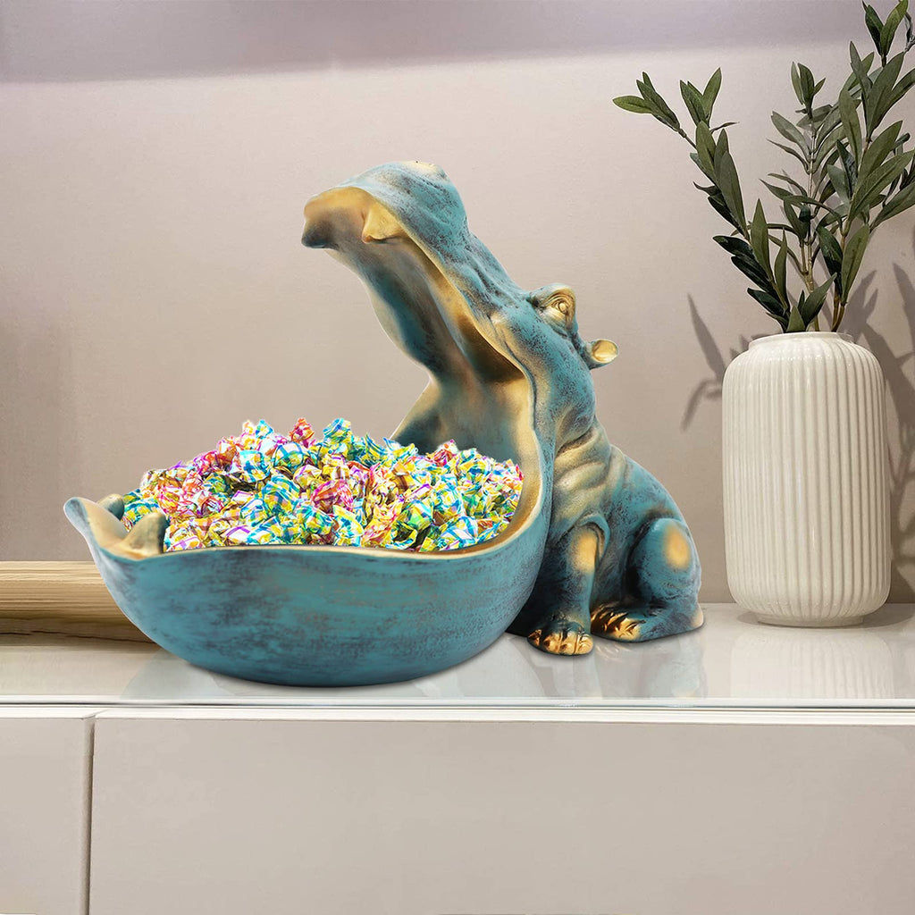 aboxoo Figura de hipopótamo con forma de cuenco, divertido cuenco para llaves, para mesa, azul oscuro