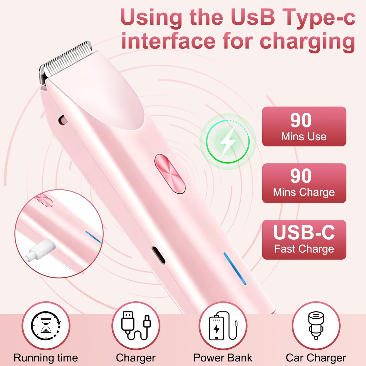 DEBARK 2 in 1 Bikini Trimmer for Women – Pink Electric Razor