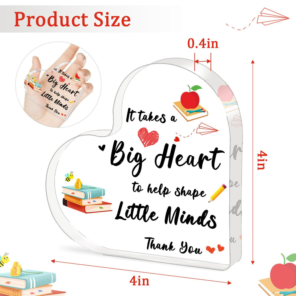 iLifemate Teacher Appreciation Gifts, End Of Year Teacher Gifts - Acrylic Heart Shape Teachers Plaque 4×4 in, Teacher Retirement Gifts for Women Men, End of Year Thank You Teacher Keepsake