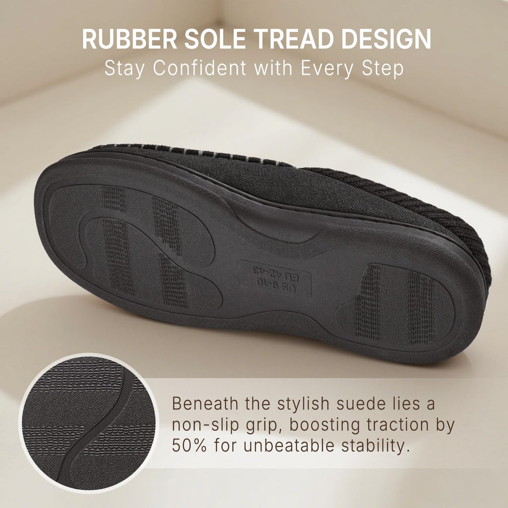 Slippers for Men Memory Foam Indoor Moccasin House Shoes Black Knit Size 11