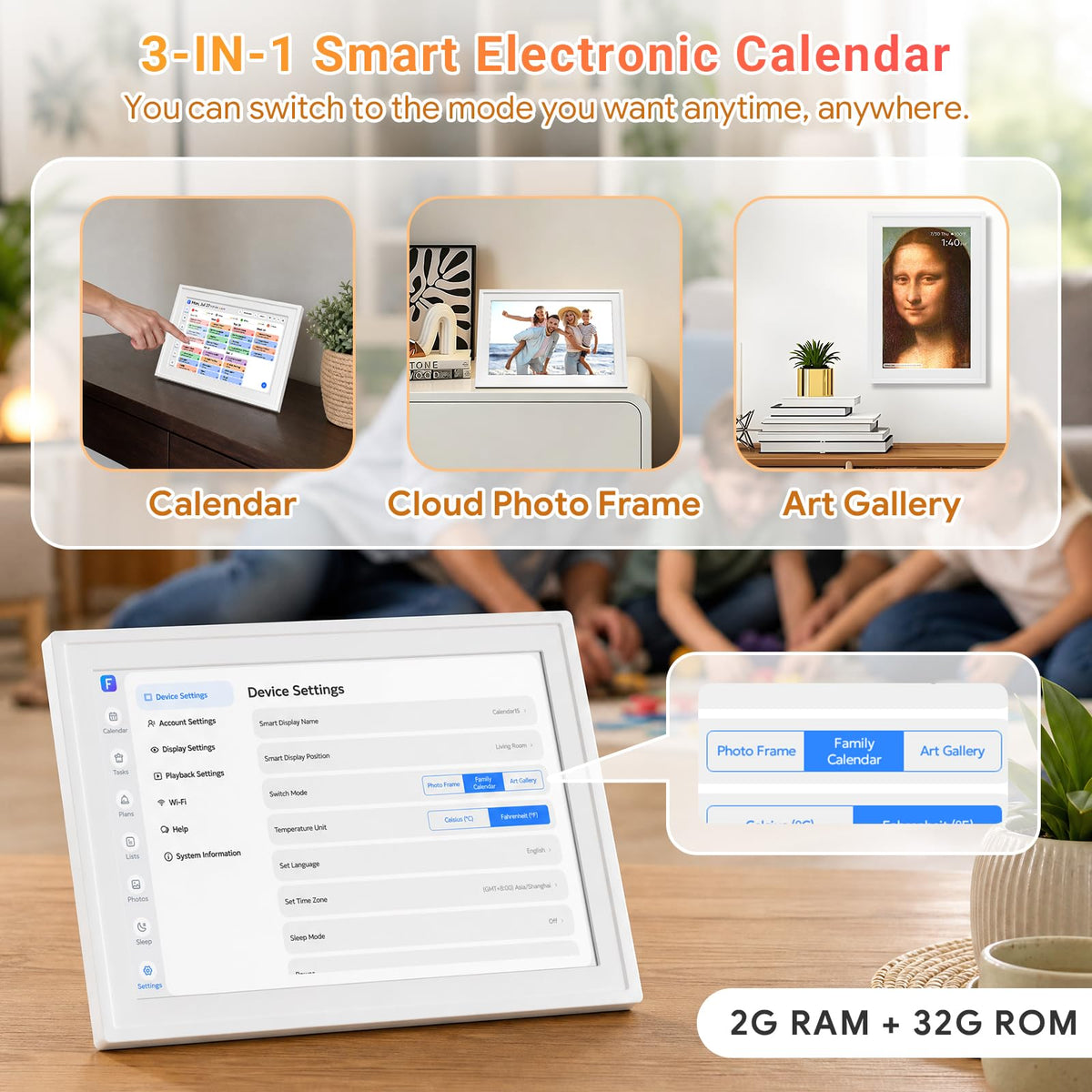 Smart Digital Calendar No Subscription 10.1" Touch Screen
