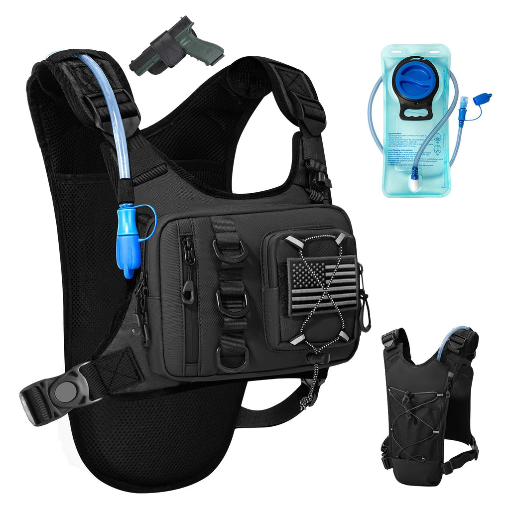 Outdoor Hydration Vest for Running & Hiking, Lightweight Breathable Water Backpack with 2.0L Bladder, Bounce-Free Chest Pack for Marathon, Cycling, Trekking for Men and Women (Black, One Size)