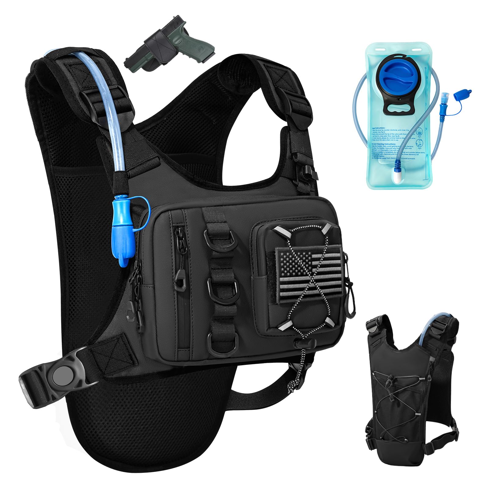 Outdoor Hydration Vest for Running & Hiking, Lightweight Breathable Water Backpack with 2.0L Bladder, Bounce-Free Chest Pack for Marathon, Cycling, Trekking for Men and Women (Black, One Size)