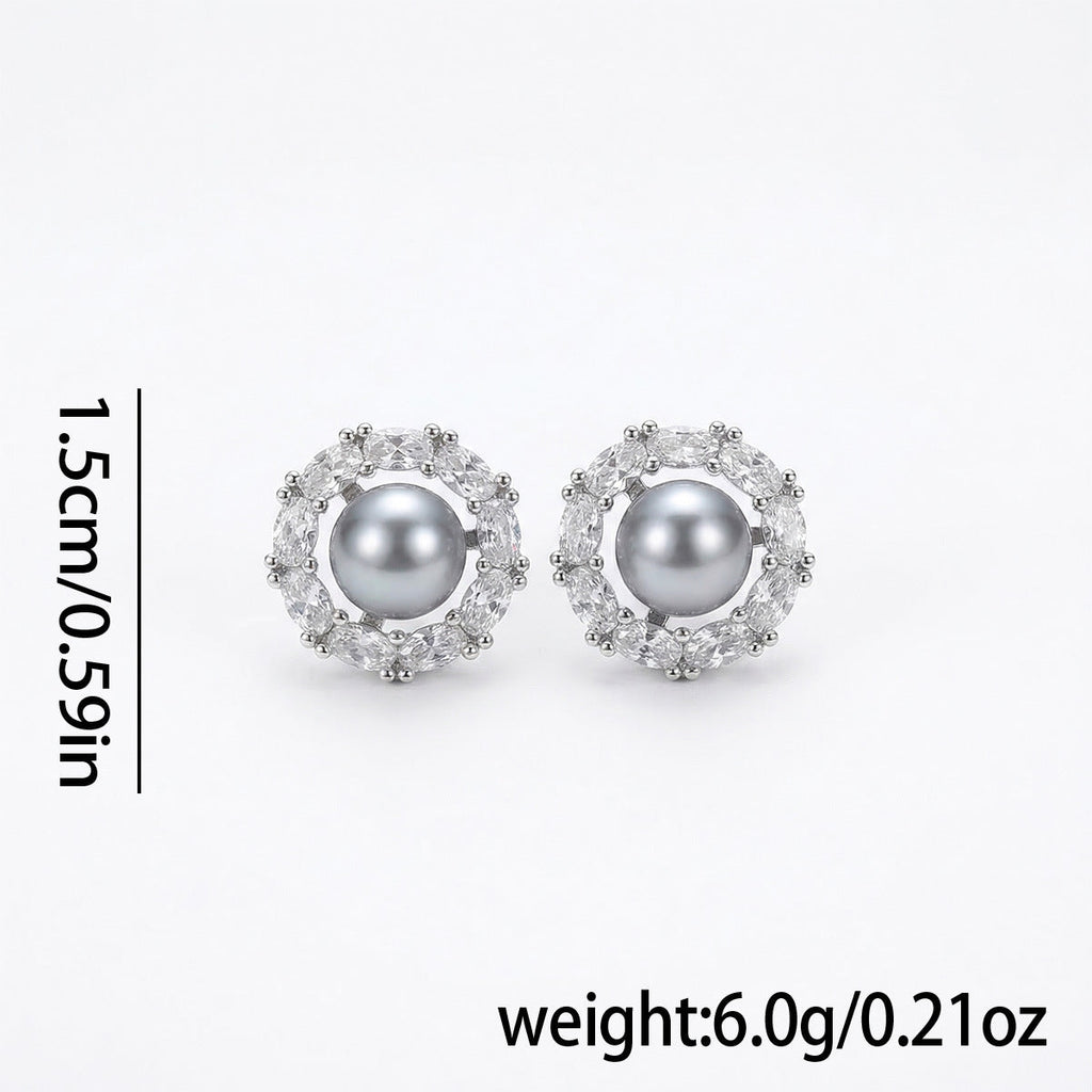 Old Money Style Mocha Gold Brown Pearl Zircon Earrings For Women, Retro Light Luxury Fashion Trendy Versatile Earrings