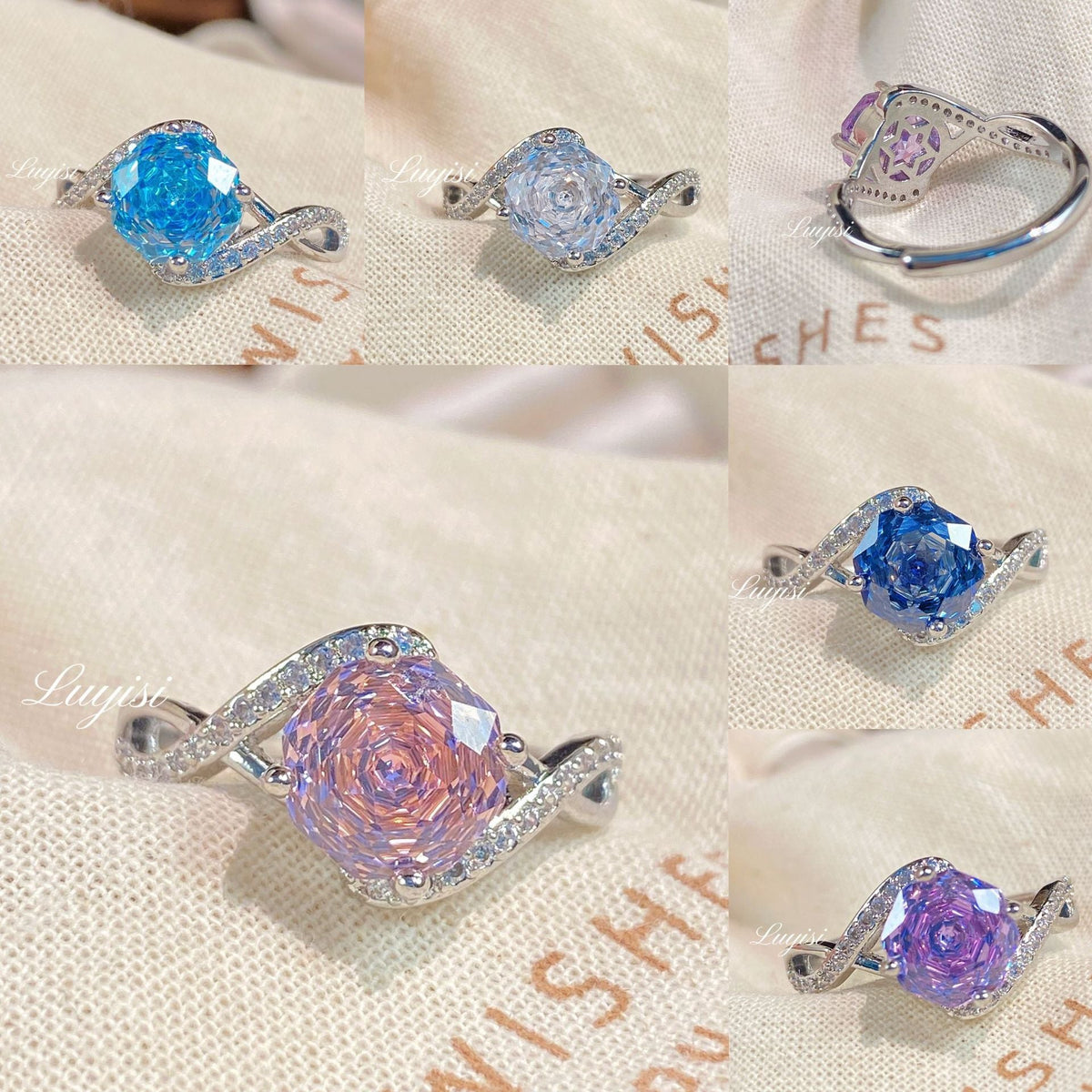 French Light Luxury Octagon Millennium Rose Cut Flower Ring For Women, High-End Inlaid High Carbon Diamond Full Paved Colored Gemstone Ring