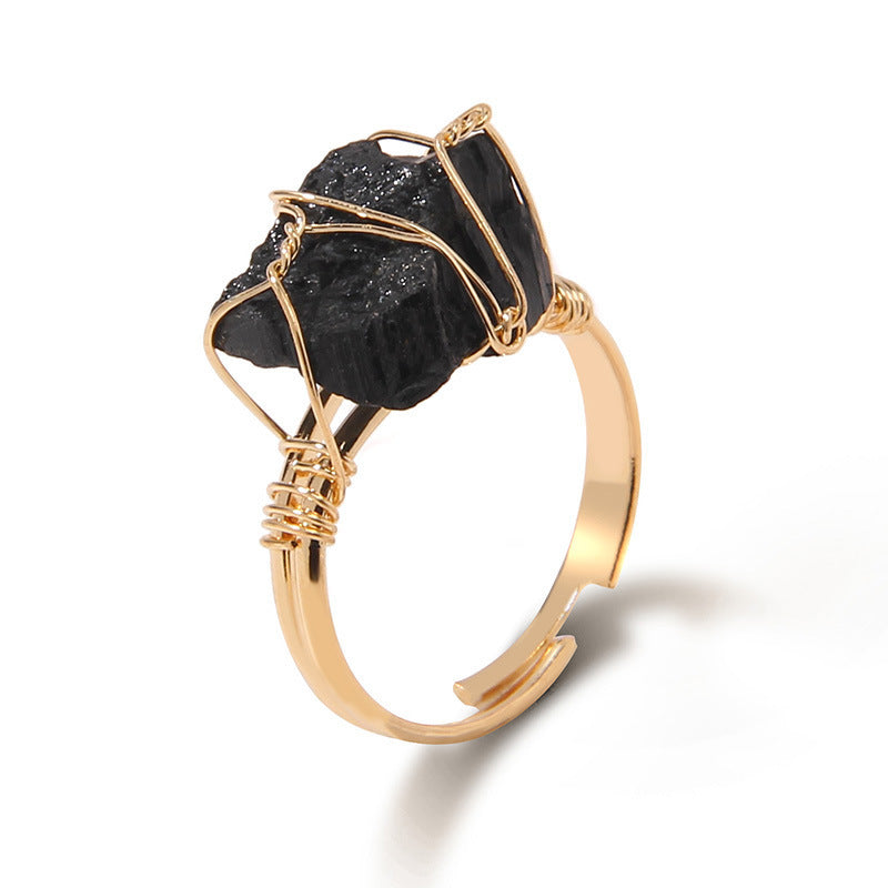 Irregular Natural Stone Amethyst Wrapped Ring