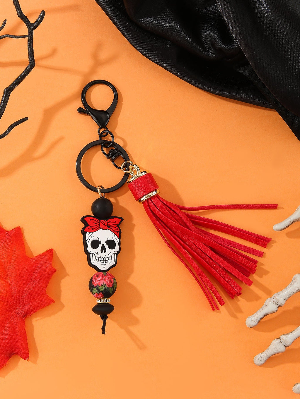 Silicone Bead PU Tassel Bracelet Keychain Pendant