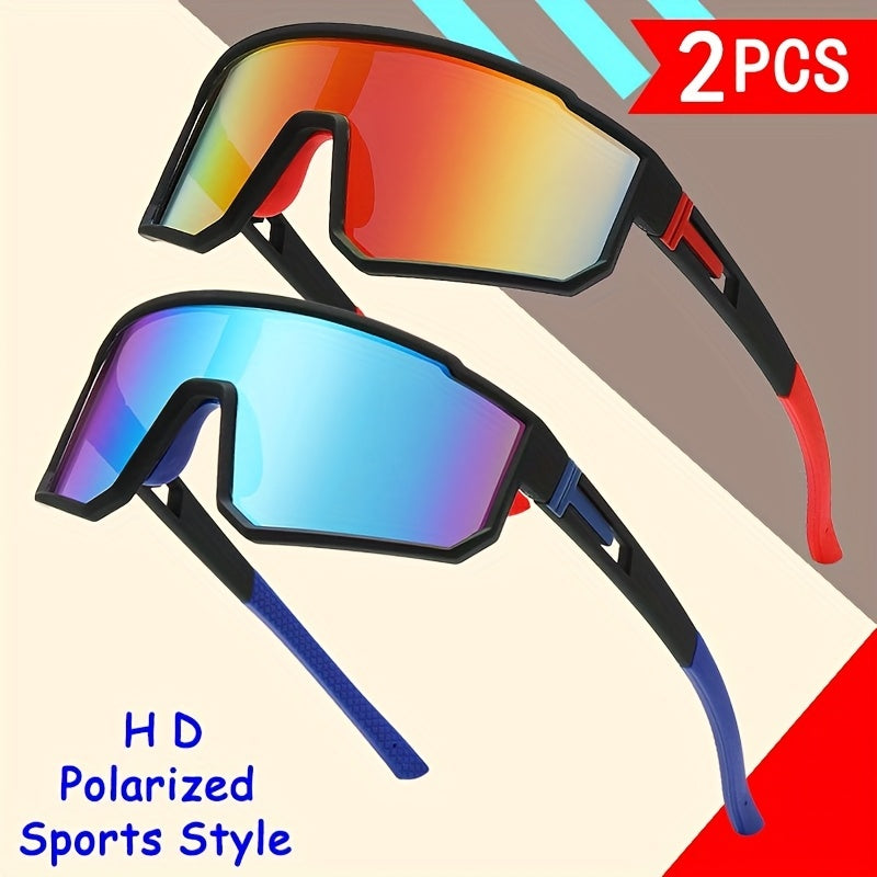 2 Pcs Shield Polarized Sports Sunglasses Uv400 Protective Mirrored Lens Eyewear Lightweight Wraparound Frame With Non Slip Temple Suitable For Cycling,fishing,running And Various Outdoor Sports Activi