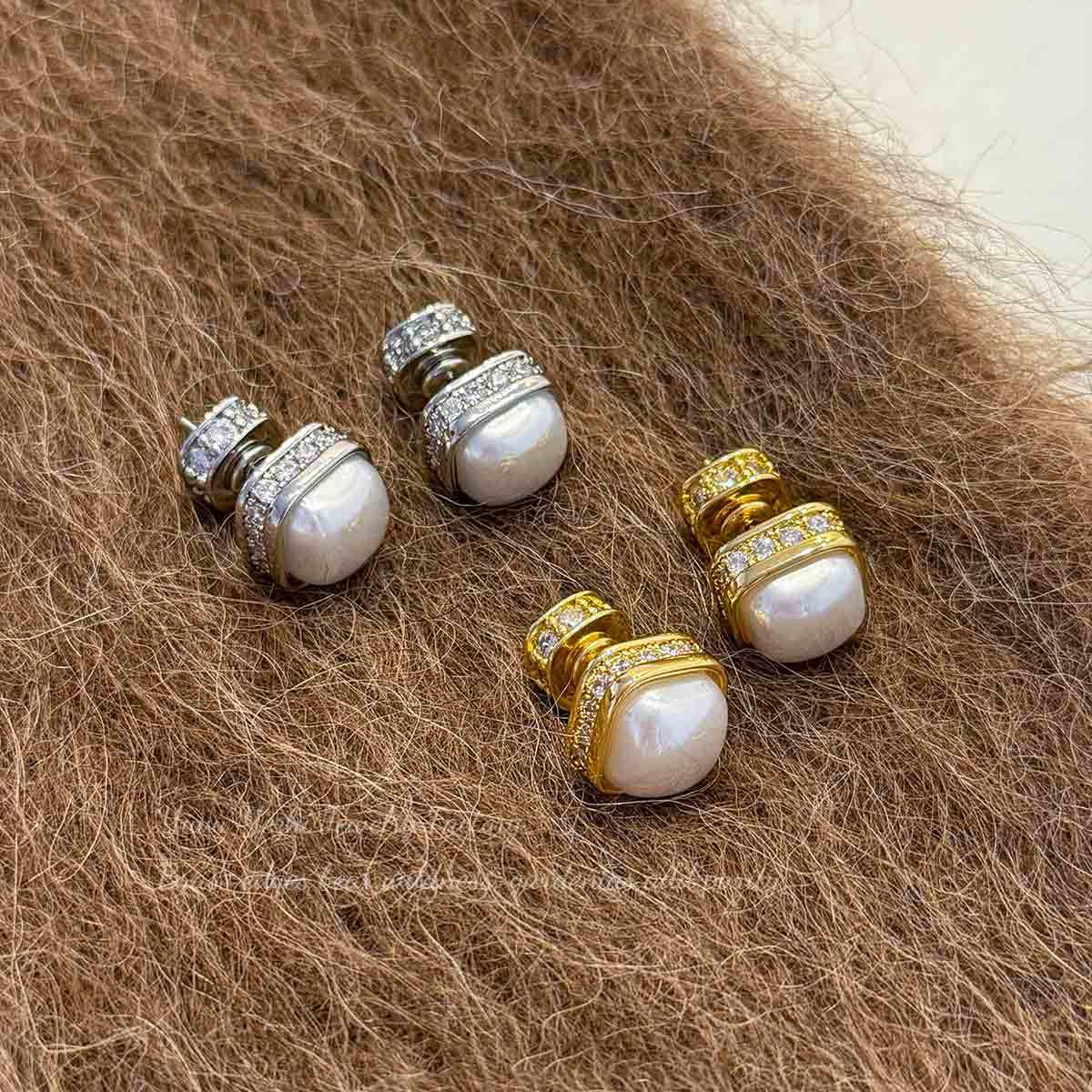 Fashionable And Luxurious Square Pearl Stud Earrings For Women, High-End Micro-Inlaid Elegant Earrings, Compact And Versatile, Unique Ear Accessories
