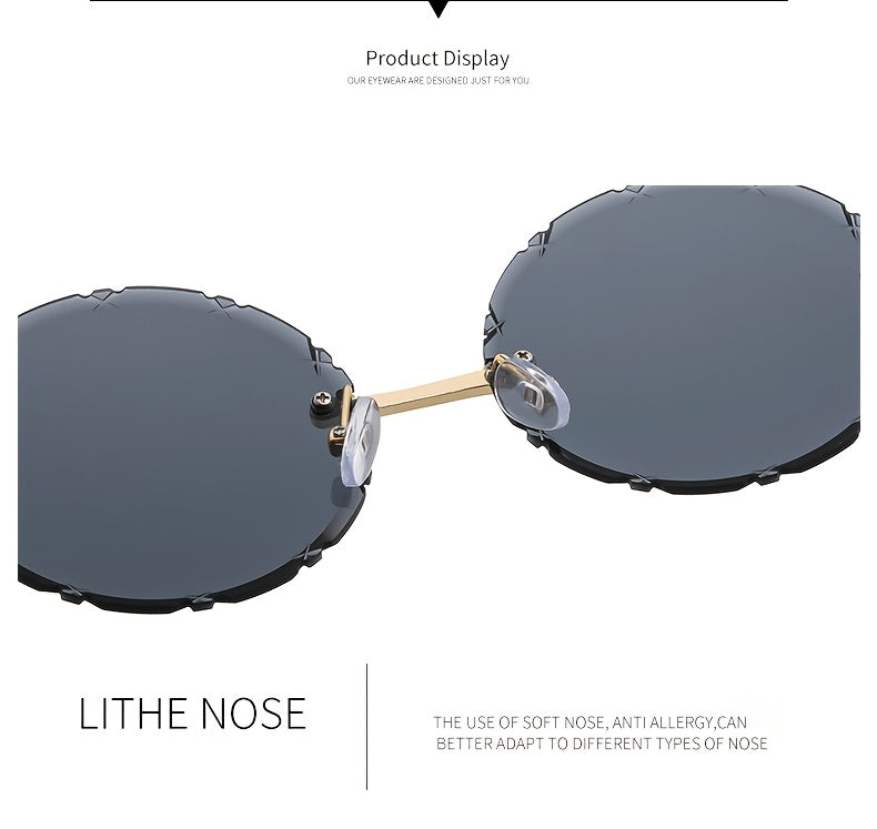 2 Pcs Rimless Oval Sunglasses For Women Uv400 Protective Gradient Lens Eyewear Delicate Flower Metal Decor Wooden Texture Temple Suitable For Beach Travel Party And Daily Fashion Matching.