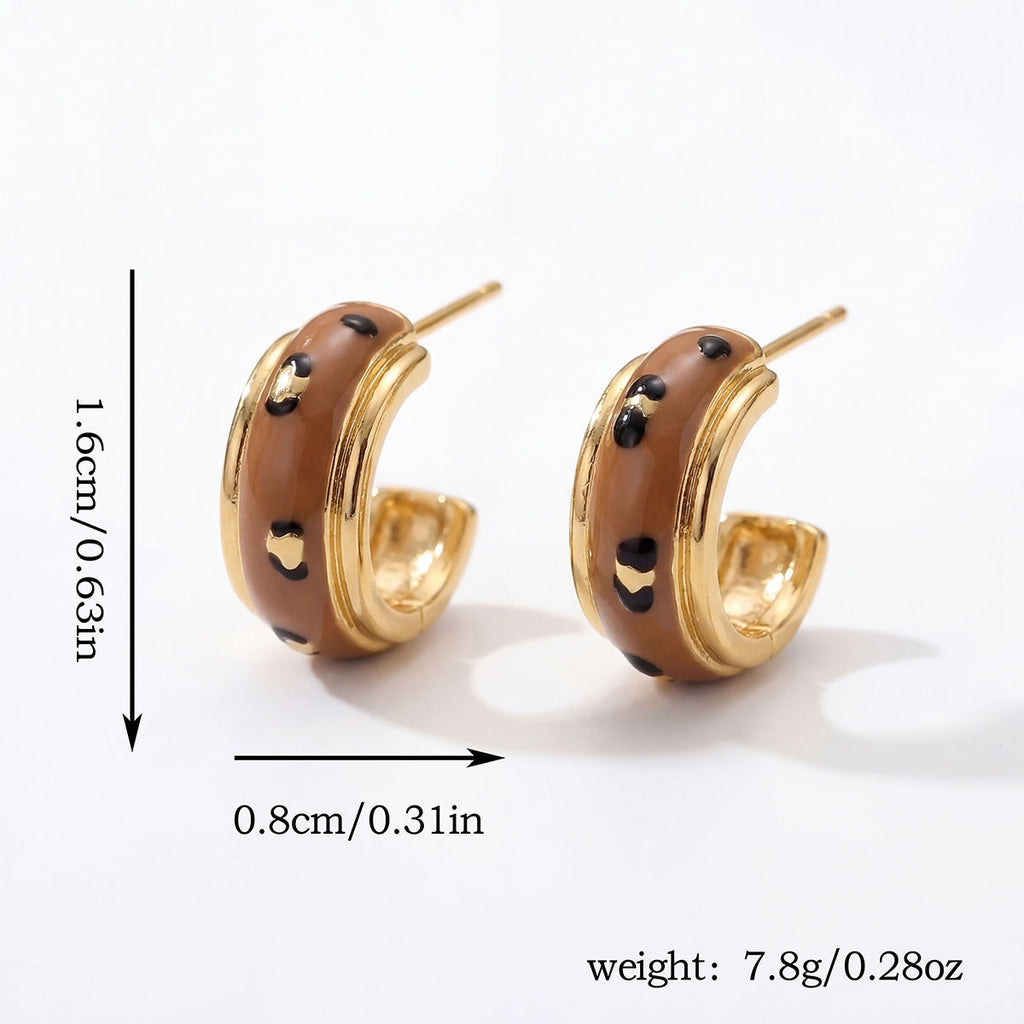 French-Style Retro Maillard Leopard Print Oil-Drip Earrings, Light Luxury, High-End Fashion, Unique Niche Style, Versatile Earrings