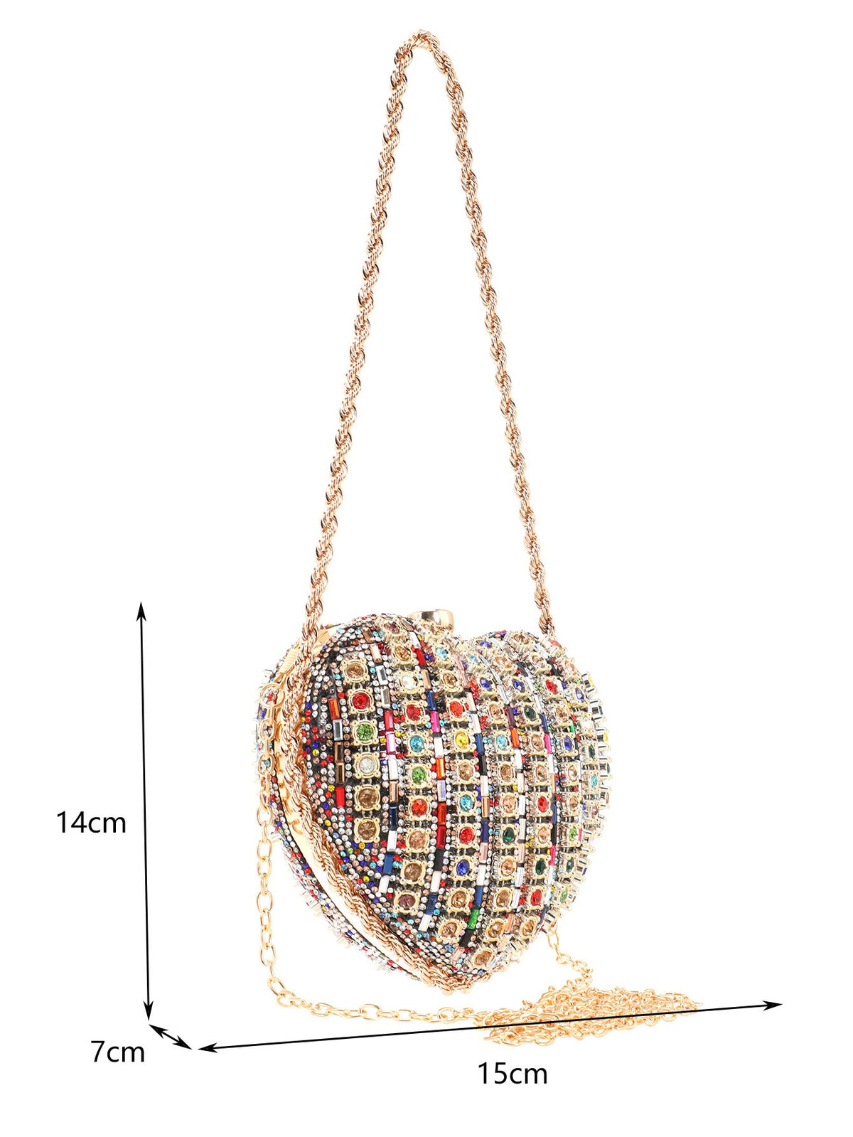 Women's Heart-Shaped Rhinestone Evening Clutch  Full Rhinestone Chain Crossbody Bag, Sparkling Formal Gown Purse & Top-Handle Handbag