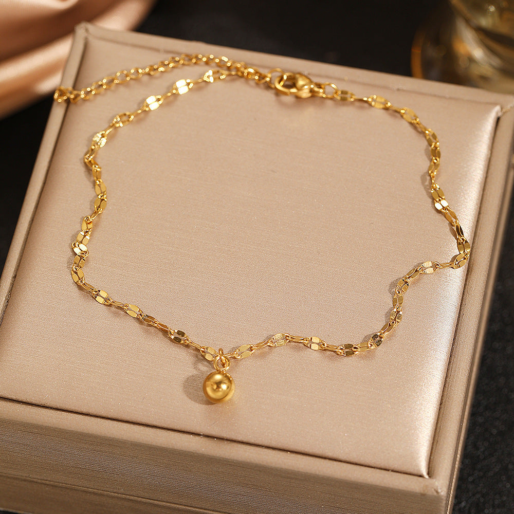 Gold Plated Stainless Steel Dainty Anklet For Women, Shiny Flat Chain Bead Charm Ankle Bracelet, Minimalist Summer Beach Foot Jewelry Gift