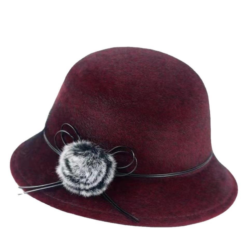 Stylish Windproof Woolen Bowler Hat For Middle-aged And Elderly Women