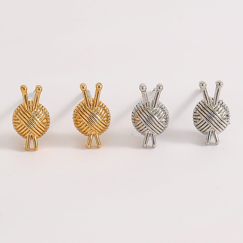 Knitting Needle Earrings For Women Yarn Ball Design