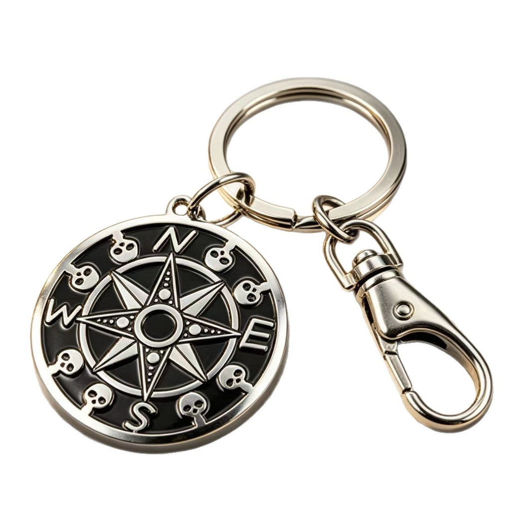 Skull-shaped Compass Keychain Pendant