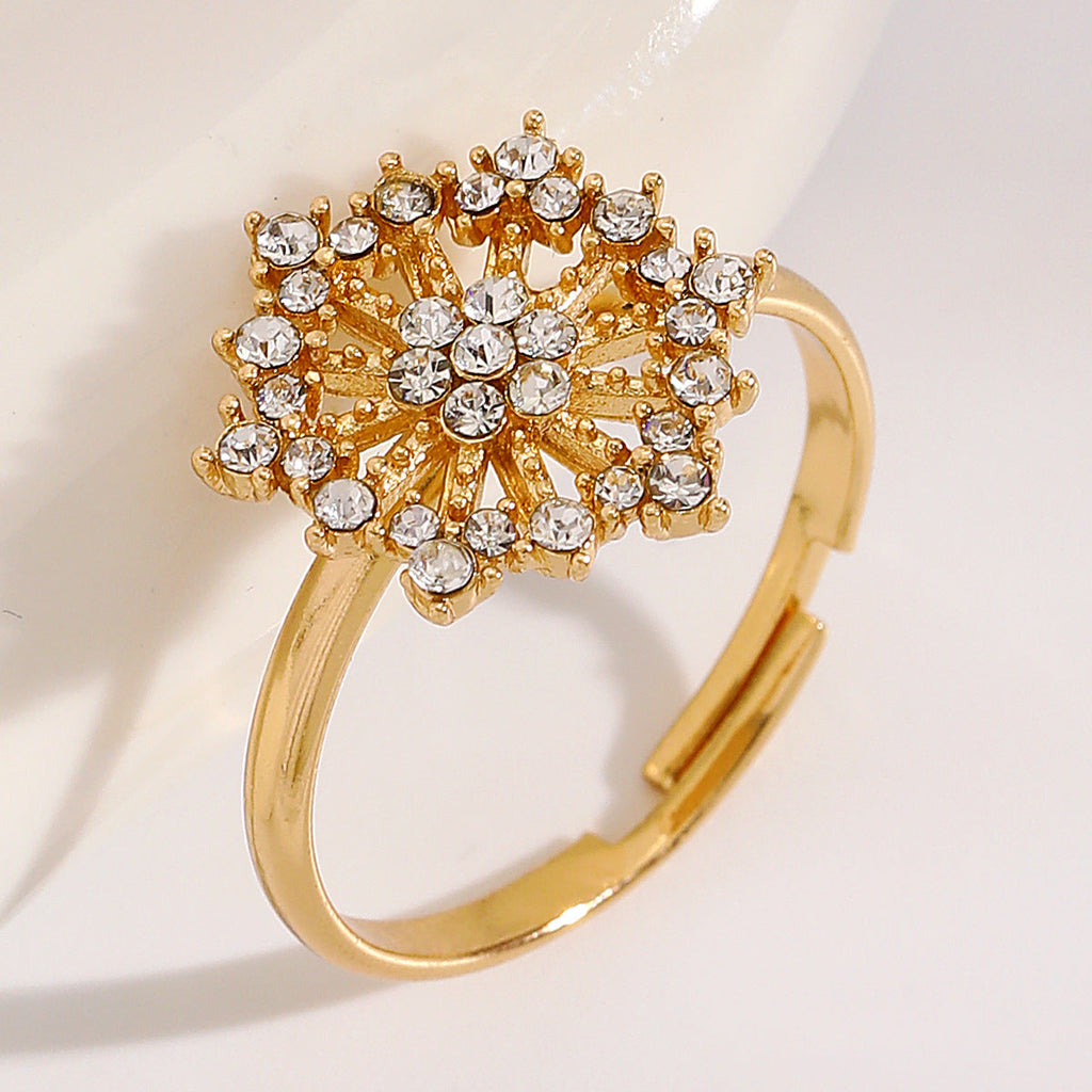 Gold Hollow-out Diamond-inlaid Open Ring
