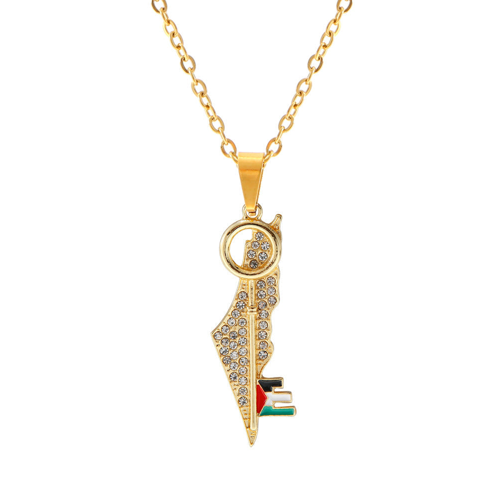 Alloy Chain Arabic Map And Keffiyeh Key Pendant