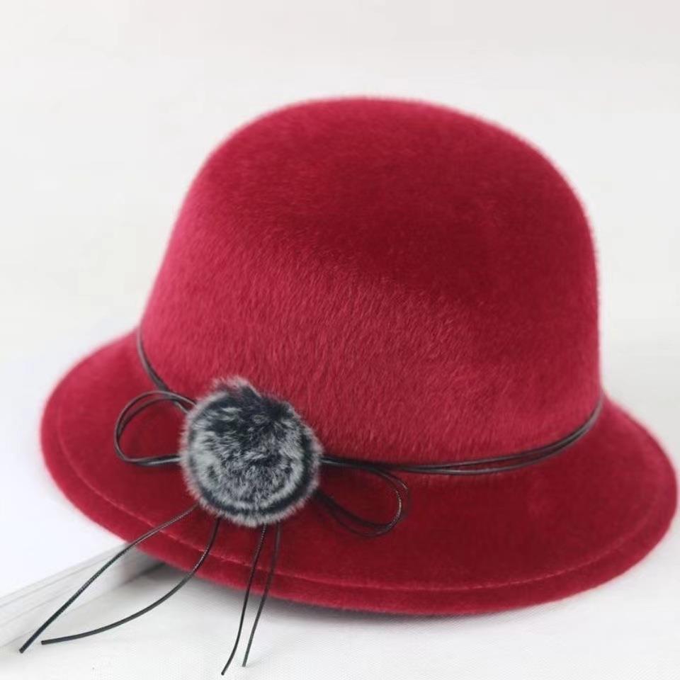 Stylish Windproof Woolen Bowler Hat For Middle-aged And Elderly Women