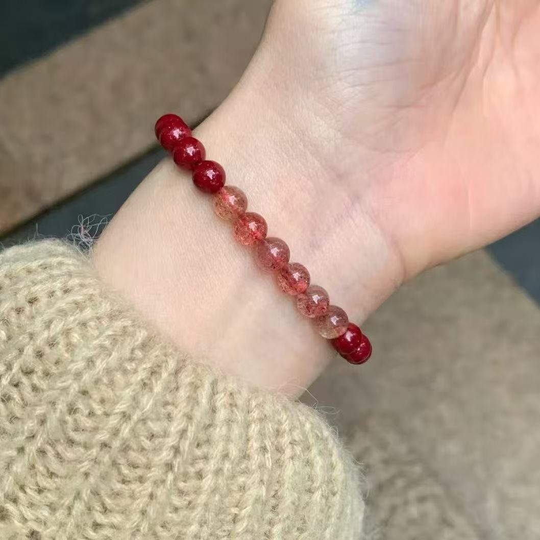 Natural High Content Cinnabar Bracelet Purple Gold Sand Round Beaded Chain Unisex Protection Energy Jewelry