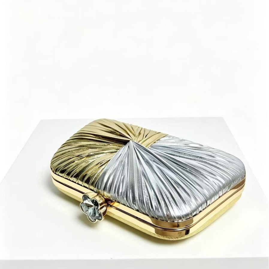 Womens Pleated Clutch Evening Gown Style Tote With Chain Strap For Dinner Parties
