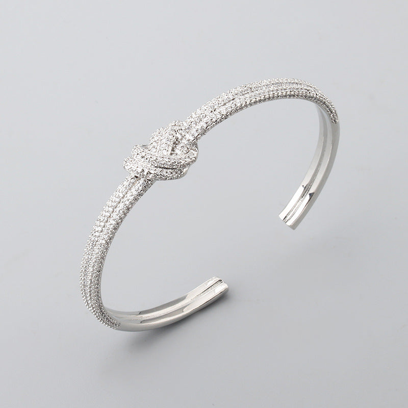 Women's Electroplated Zircon Rope Knot Open Bracelet
