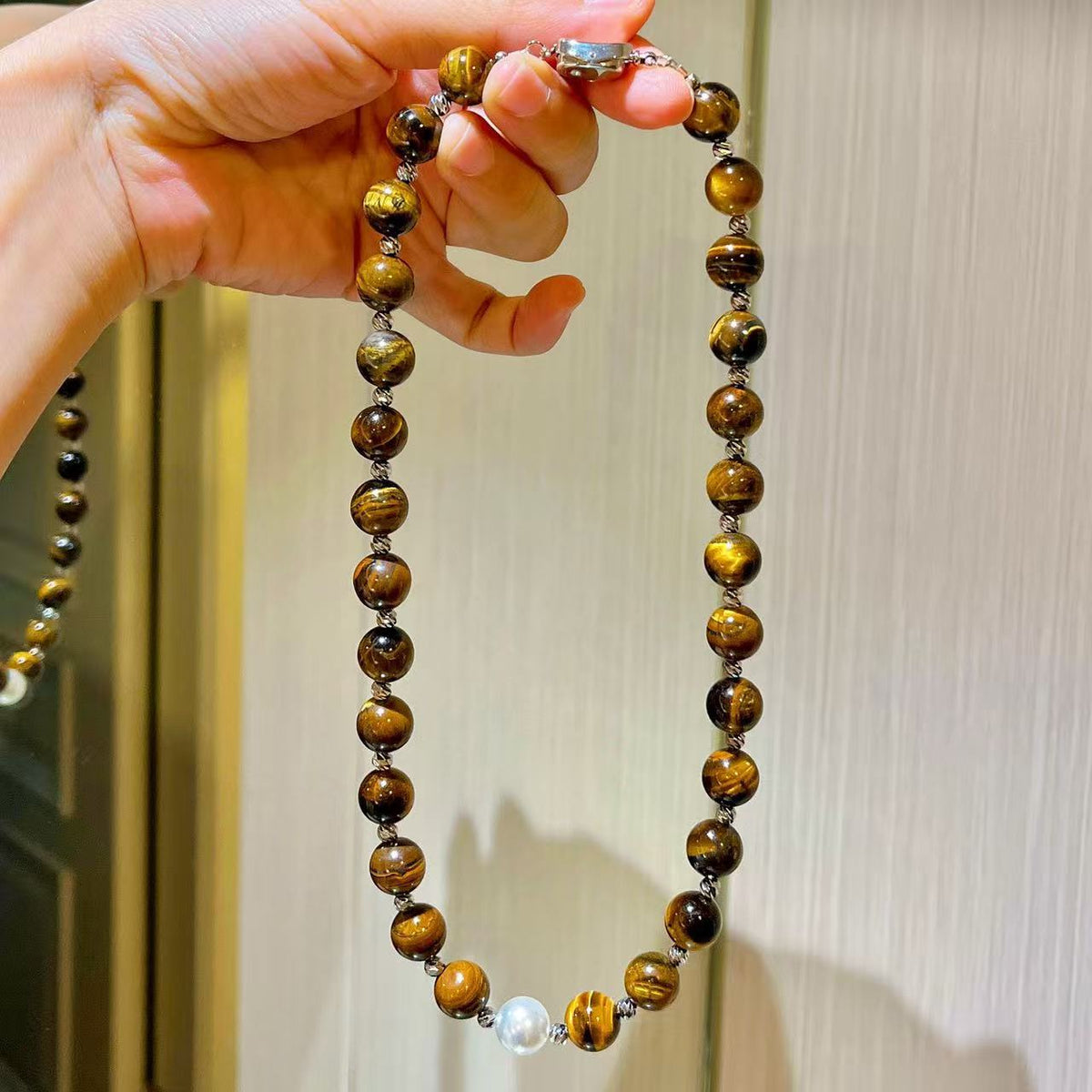 Autumn And Winter Maillard Style Natural Tiger Eye Stone Design Starry Crystal Clavicle Chain Necklace Guaranteed Authenticity And Re-Inspection