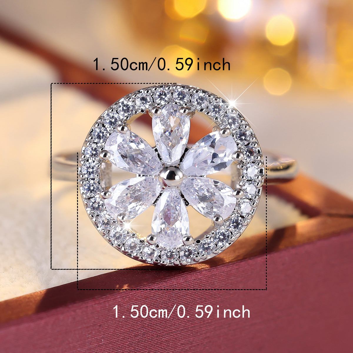 Hot Selling Rotating Snowflake Ring Elegant Cubic Zircon Statement Ring For Women