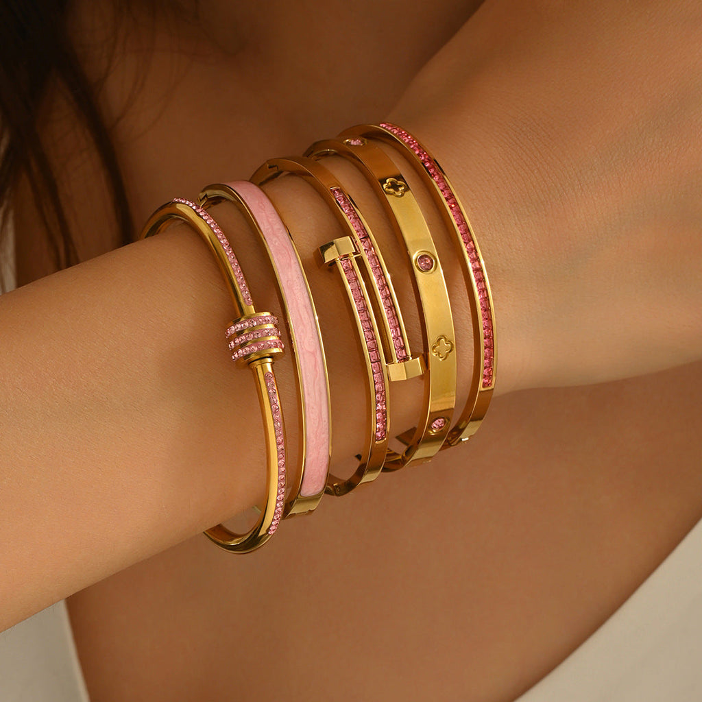 Stainless Steel Bracelet For Women, Non-Fading, Diamond-Encrusted Bracelet, Exquisite And High-End Feel For Girls, Small Waist-Shaped Titanium Steel Bracelet