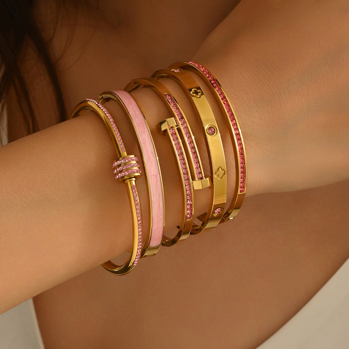 Stainless Steel Bracelet For Women, Non-Fading, Diamond-Encrusted Bracelet, Exquisite And High-End Feel For Girls, Small Waist-Shaped Titanium Steel Bracelet