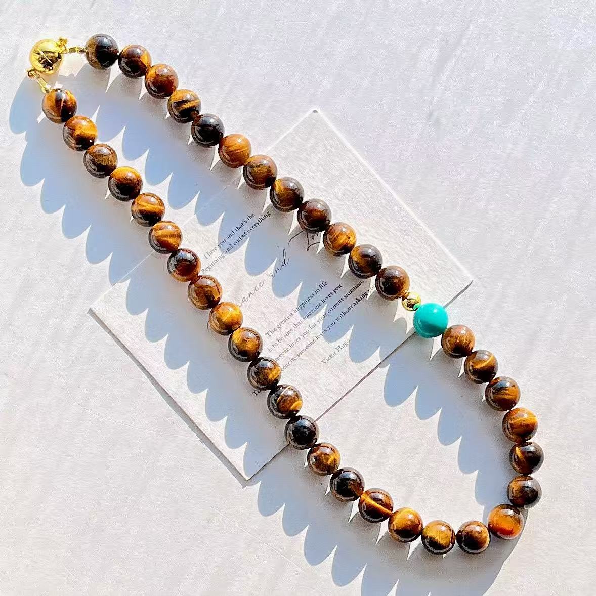 Autumn And Winter Maillard Style Natural Tiger Eye Stone Design Starry Crystal Clavicle Chain Necklace Guaranteed Authenticity And Re-Inspection
