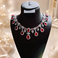Luxurious French-style Pigeon-blood Ruby Necklace For Women, Featuring High-end Diamond Embellishments And A Long, Elegant Design