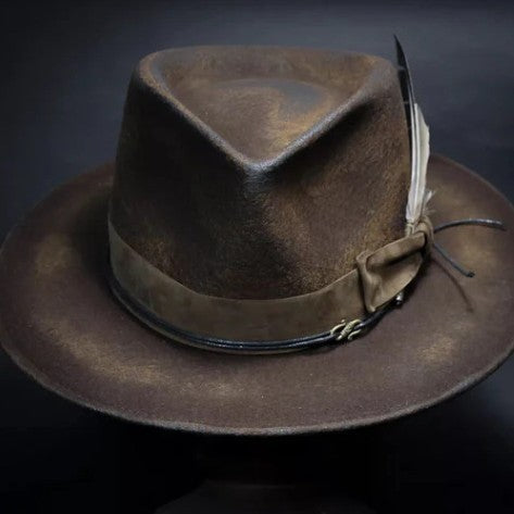 Wool Wide-brimmed Denim Distressed Vintage Jazz Top Hat