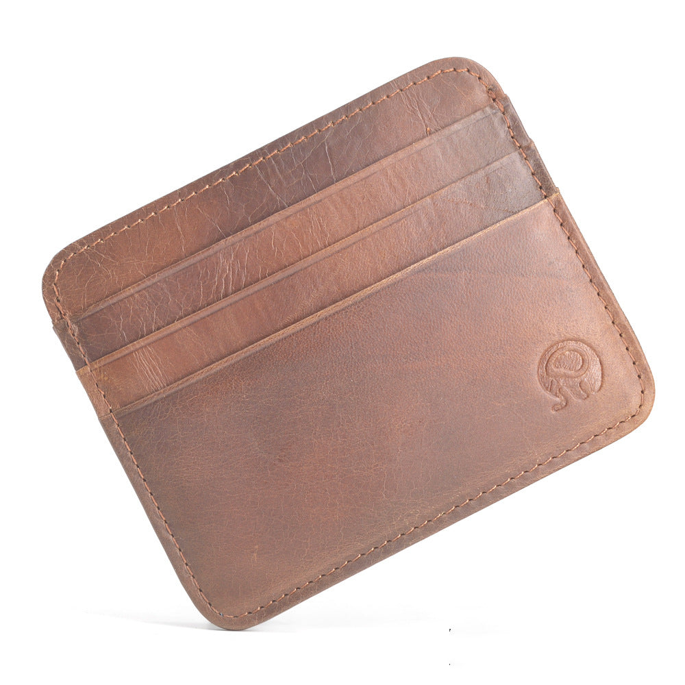 First Layer Cowhide Coin Purse Bus Card Holder