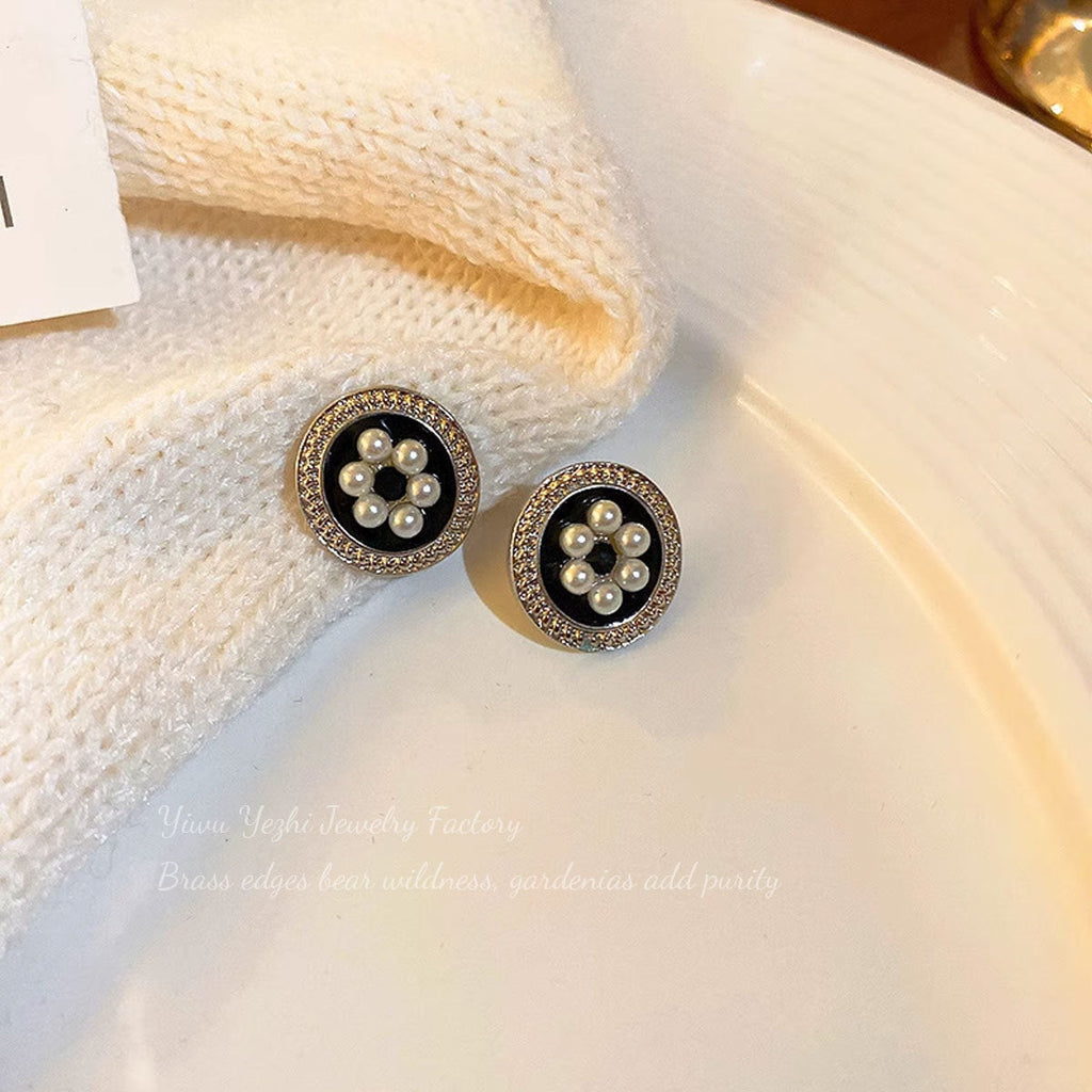 French Burgundy Oil Drop Flower Earrings For Women, Retro Hong Kong Style, High-End Earrings, Accessible Luxury, Second-Hand Earrings For Women