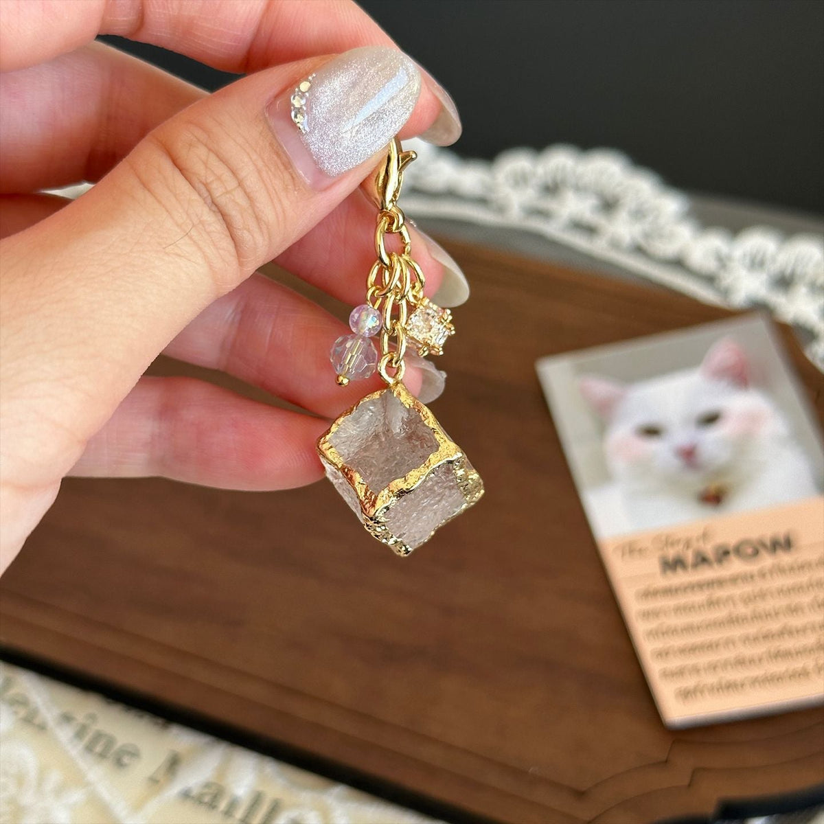 Rhinestone Block Flip-top Zipper Pull Charm For Womens Handbags