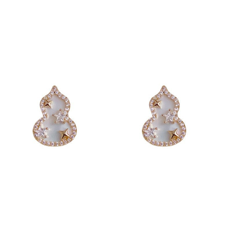 French-Style Light Luxury Zircon Star Shell Gourd Earrings, Exquisite Versatile New Chinese Earrings With Niche Design