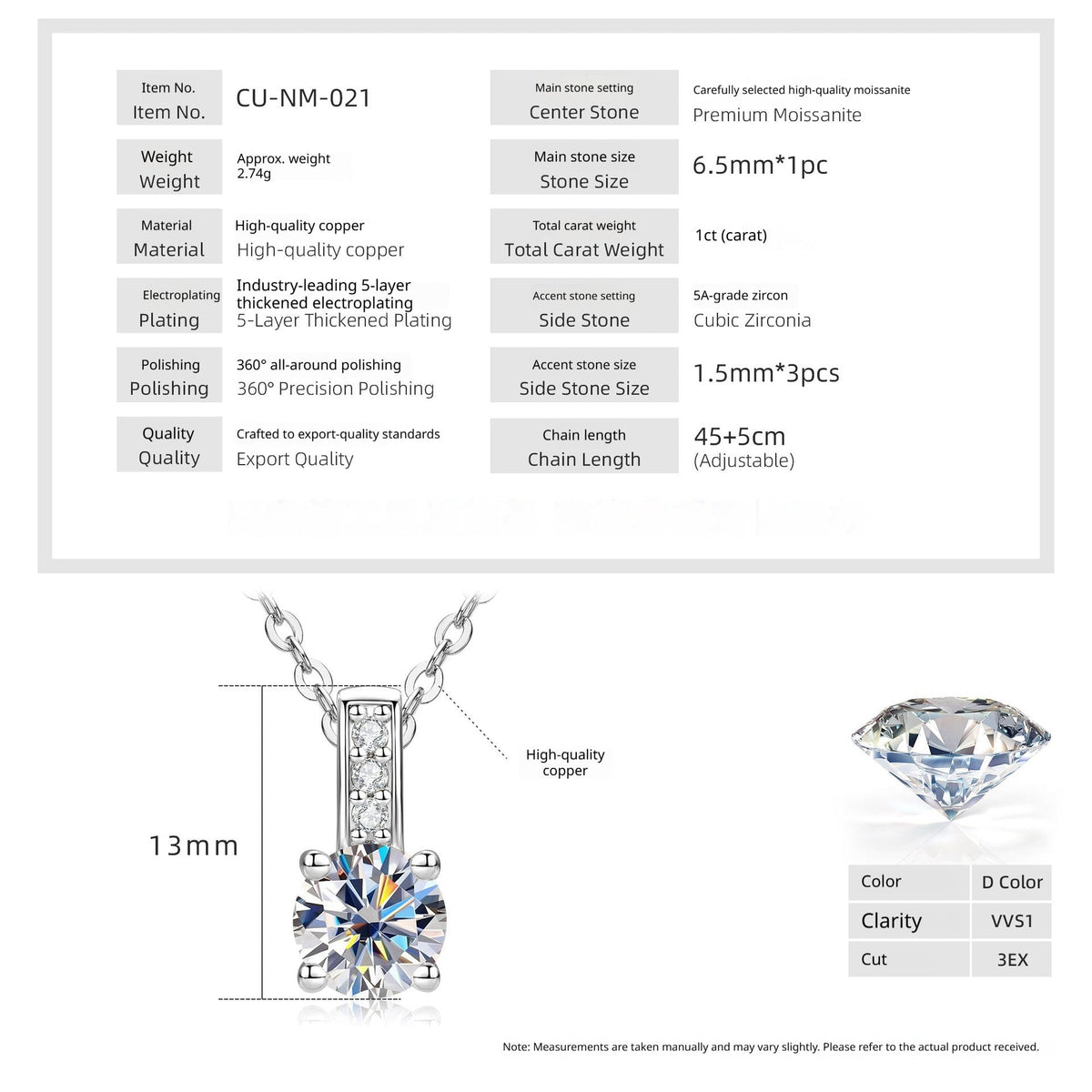 Geometric Round Moissanite Versatile Light-Luxury Necklace