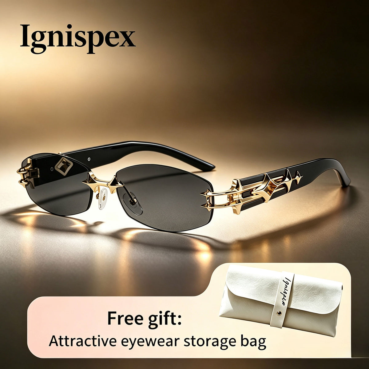 Ignispex Y2K Rimless Sunglasses, Star Shaped Metal Hinge Decoration, Gradient Tint Lens Eyewear For Women, Trendy Retro Fashion Shades, Free Attractive Eyewear Storage Bag Included.